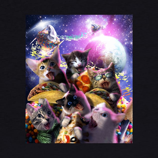 Space Cats Eating Pizza Taco Donut, Cat Kitty Galaxy Selfie by Random Galaxy